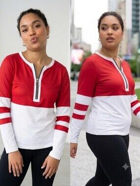 Zip-Front Long Sleeve Colorblock Tee